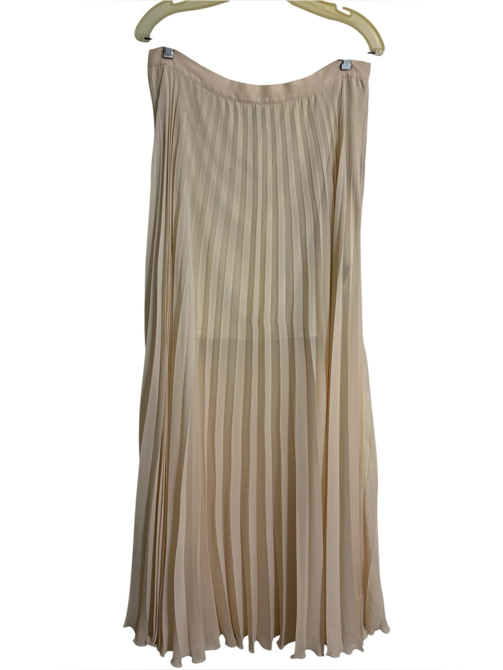 bebe Feminine Minimalist Pleated Sheer Chiffon Maxi Skirt Ivory, size L